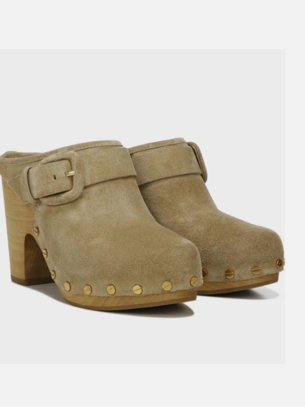 Veronica Beard Taupe Suede Buckle Clog Mules